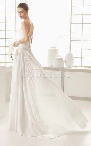 Robe de mariée à la mode plissé longue dans l'eglise a-ligne