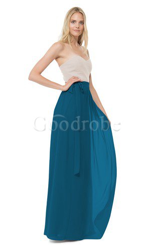 Robe demoiselle d'honneur longue de col en cœur en chiffon avec nœud ceinture