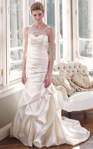 Robe de mariée naturel encolure ronde avec perle ligne a ample