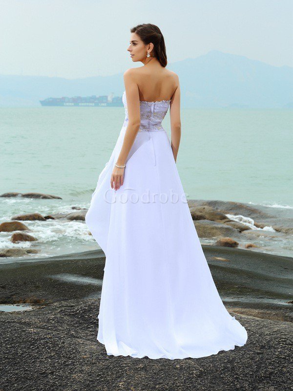 Robe de mariée longue de princesse en chiffon en plage fermeutre eclair