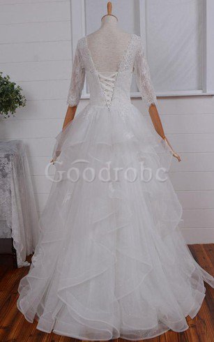 Robe de mariée modeste avec décoration dentelle bretelles spaghetti en organza a-ligne