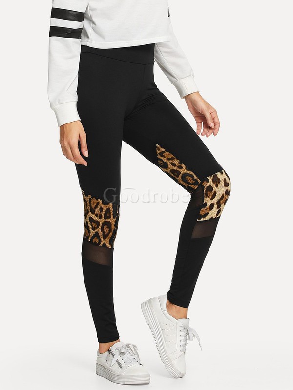 Legging léopard avec pièces transparentes et imprimé