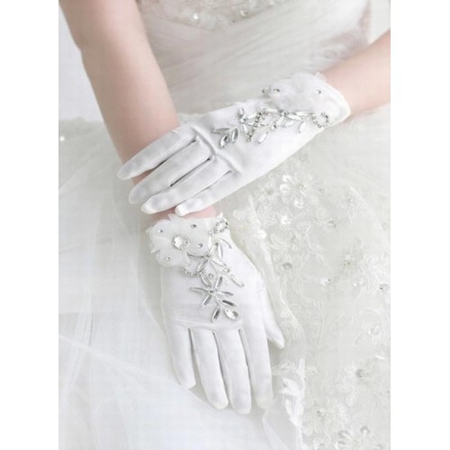 Passionnant avec crystal white satin chic | gants de mariée modernes