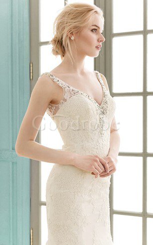 Robe de mariée romantique elégant appliques avec perle bandouliere spaghetti