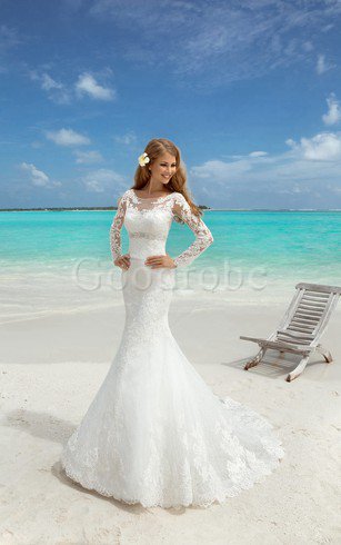 Robe de mariée longue jusqu'au sol en dentelle avec manche longue avec perle