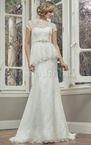 Robe de mariée elégant humble au niveau de cou avec manche courte elevé