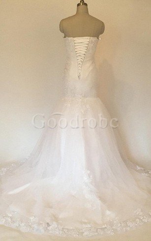 Robe de mariée naturel en tulle manche nulle jusqu'au sol de traîne moyenne