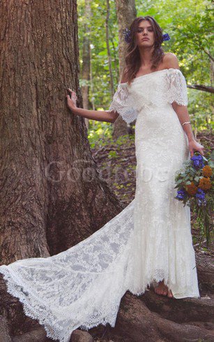 Robe de mariée facile distinguee festonné avec manche 1/2 de traîne moyenne