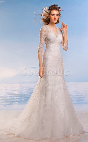 Robe de mariée discrete romantique v encolure appliques de col entaillé