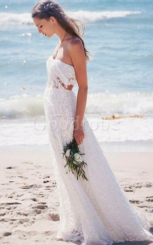 Robe de mariée facile plissage longueur au niveau de sol en dentelle avec sans manches