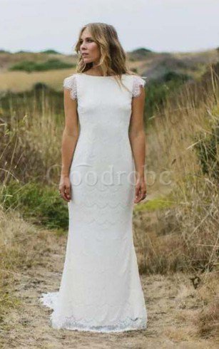 Robe de mariée vintage a plage avec zip de sirène avec manche épeules enveloppants