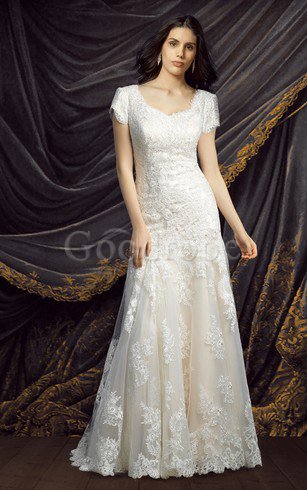 Robe de mariée simple moderne avec manche courte en dentelle ligne a