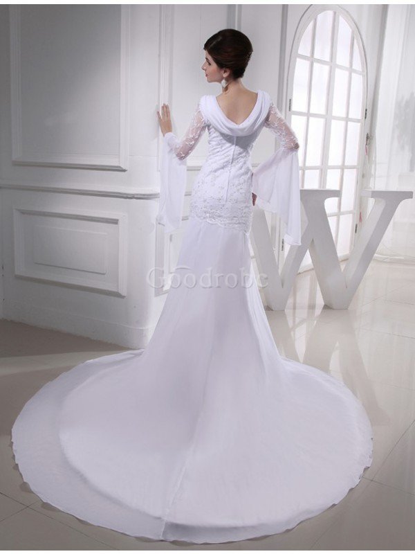 Robe de mariée longue de sirène brodé de traîne mi-longue avec zip