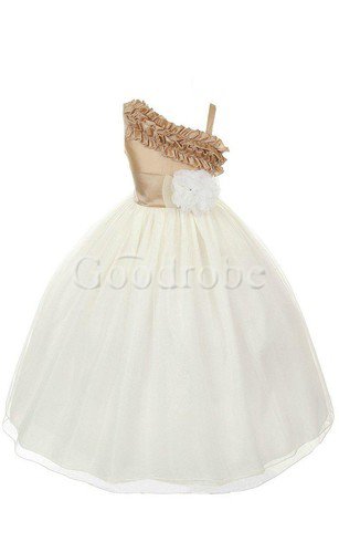 Robe de cortège enfant plissé a-ligne manche nulle avec fleurs