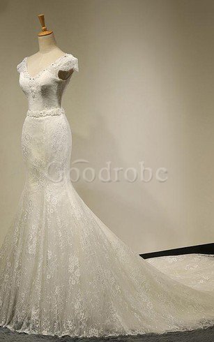 Robe de mariée à la mode longueur au ras du sol de sirène de traîne courte cordon