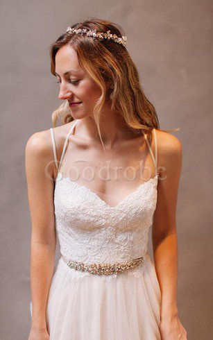 Robe de mariée charmeuse distinguee manche nulle de traîne moyenne avec perle