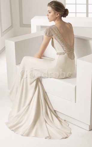 Robe de mariée delicat modeste avec manche courte avec bouton avec perle