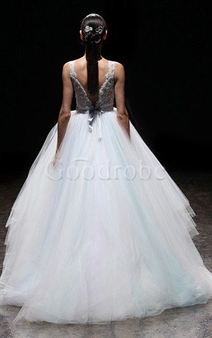 Robe de mariée avec gradins manche nulle textile en tulle avec perle avec cristal