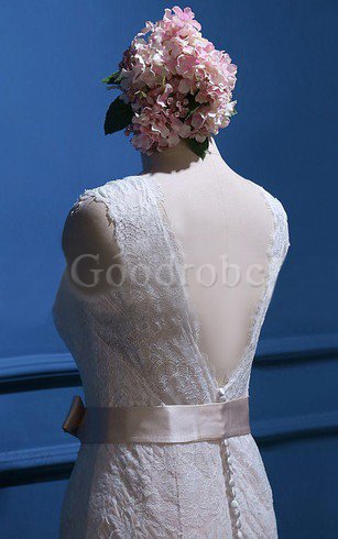 Robe de mariée naturel manche nulle avec ruban ceinture de sirène