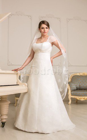 Robe de mariée cordon ligne a avec manche courte jusqu'au sol avec perle