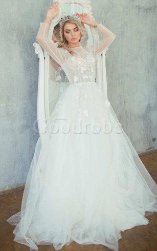 Robe de mariée classique decoration en fleur cordon boutonné avec gradins