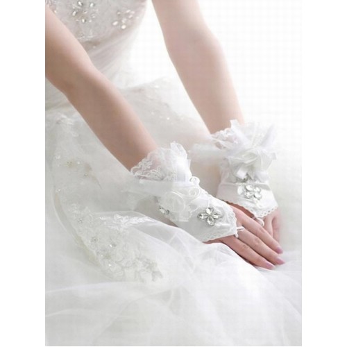 Dentelle avec cristal blanc gants de mariée de luxe avant-gardiste
