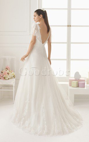 Robe de mariée majestueux longue sans dos jusqu'au sol avec manche courte