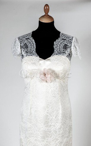 Robe de mariée naturel de sirène v encolure trou de serrure avec manche courte