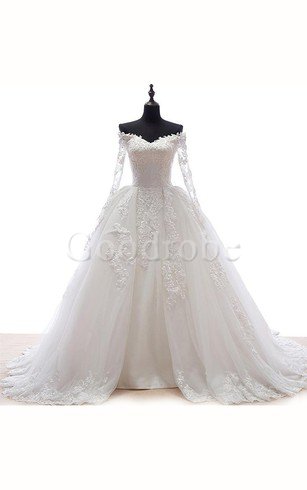 Robe de mariée naturel avec décoration dentelle en organza appliques de col en cœur