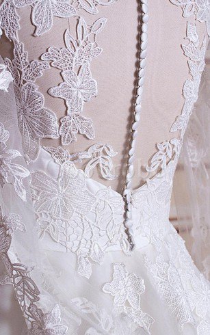 Robe de mariée facile boutonné a-ligne en tulle avec manche longue