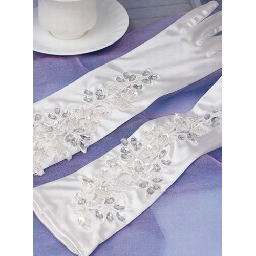 Mignonne sequin satin blanc gants de mariée élégante