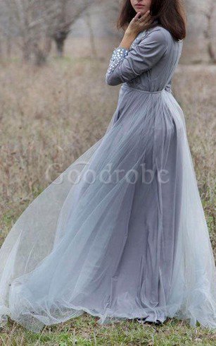 Robe demoiselle d'honneur discrete romantique textile en tulle avec perle ceinture