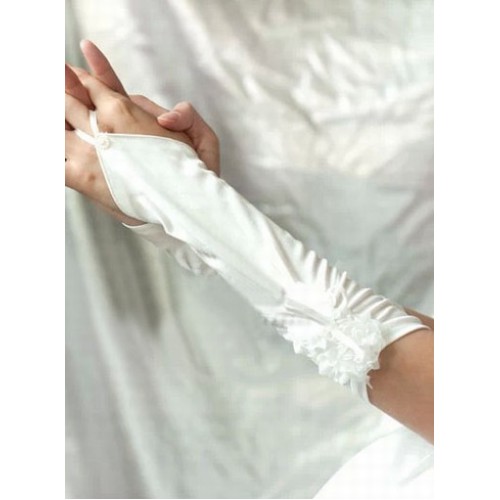 Fait main satin fleur 3d ivoire élégantes | gants de mariée modestes
