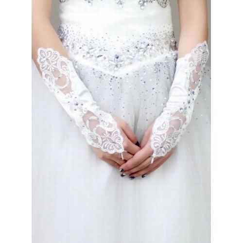 Adorable satin sequin blanc chic | gants de mariée modernes
