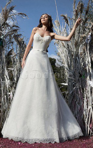 Robe de mariée simple manche nulle ceinture cordon avec décoration dentelle
