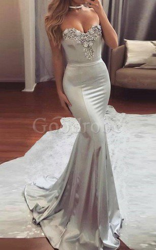 Robe de bal impressioé derniere tendance avec perle manche nulle de traîne courte