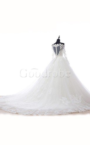 Robe de mariée naturel avec décoration dentelle en organza appliques de col en cœur