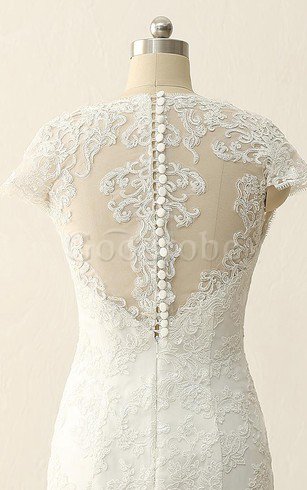 Robe de mariée longue modeste avec décoration dentelle de traîne courte de sirène