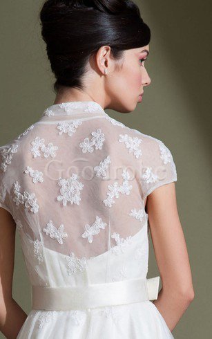Robe de mariée romantique textile en tulle a-ligne avec manche courte appliques