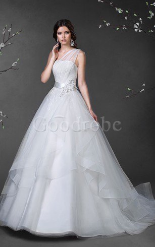 Robe de mariée avec gradins cordon d'épaule asymétrique manche nulle en tulle