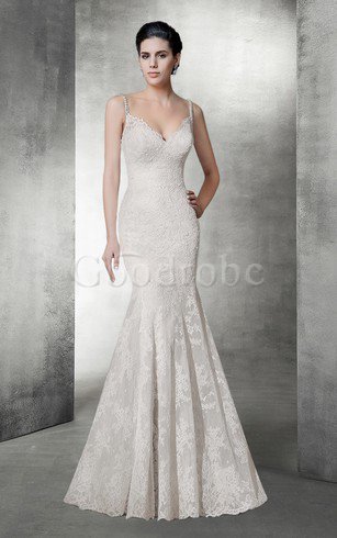 Robe de mariée sexy naturel en dentelle avec sans manches de traîne moyenne